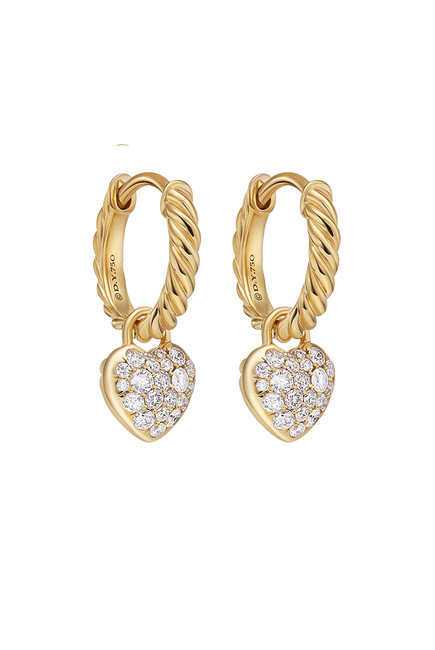 Petite Pave Heart Drop Earrings, 18K Yellow Gold & Diamonds